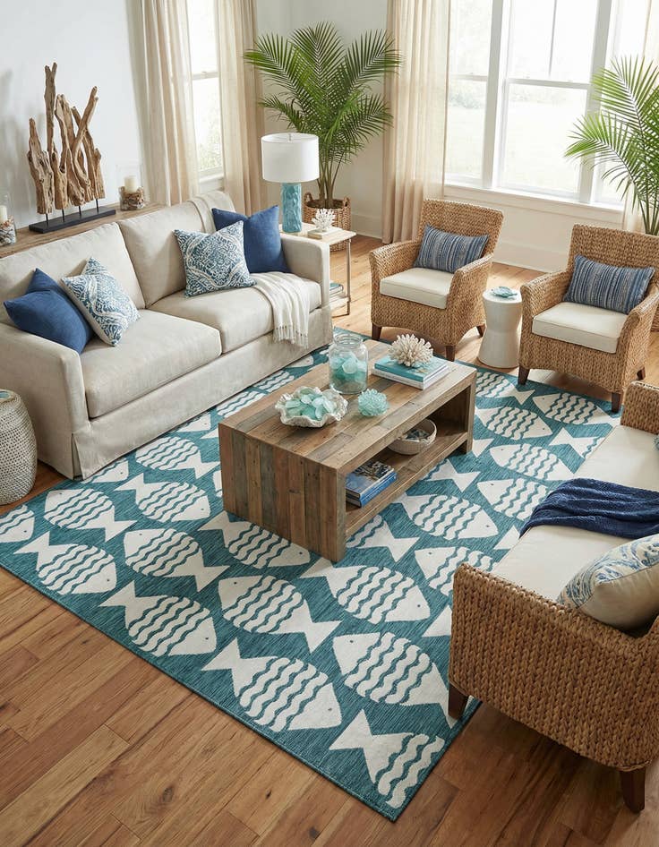 Detail image of 10' x 10' Washable Coastal Indoor / Outdoor Square Rug