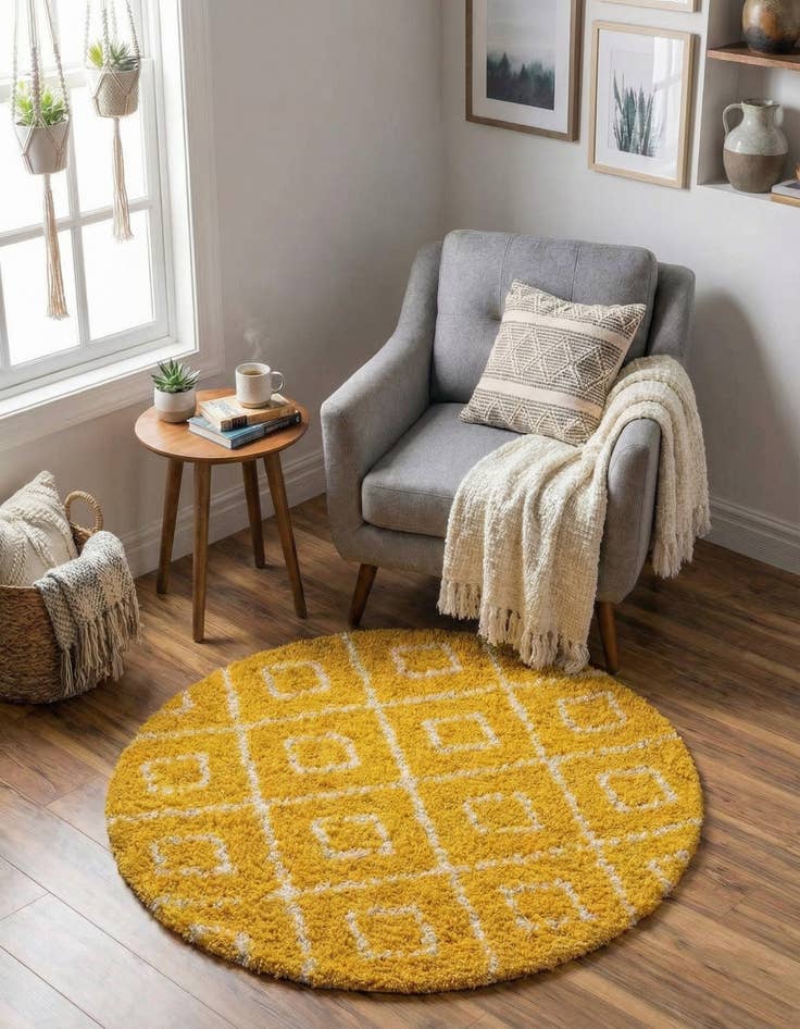 Detail image of 3' 3 x 3' 3 Trellis Shag Round Rug