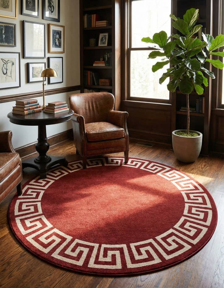 Detail image of 7' 10 x 7' 10 Greek Key Round Rug