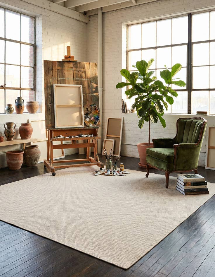 Detail image of 12' x 12' Hand Woven Geo Trellis Flatweave Square Rug