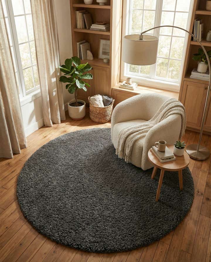 7' x 7' Solid Shag Round Rug