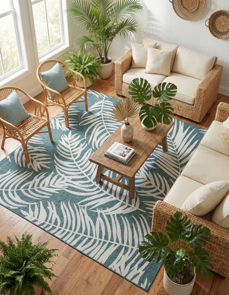 Detail image of 10' x 10' Washable Botanical Indoor / Outdoor Square Rug