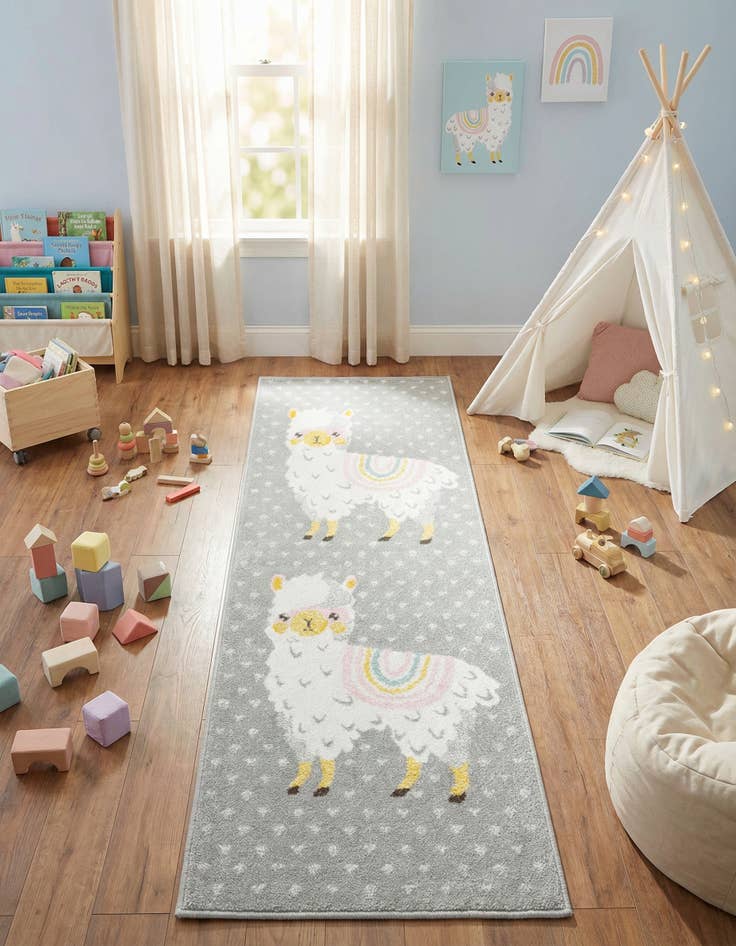 Detail image of 2' 2 x 6' Llama Whimsy Kids Runner Rug