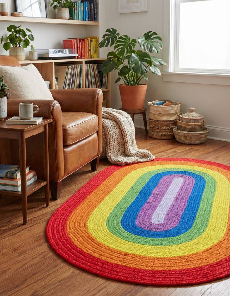 Detail image of  3' 1 x 5' 1  Hand Hand Braided Rainbow Wool Oval Rug