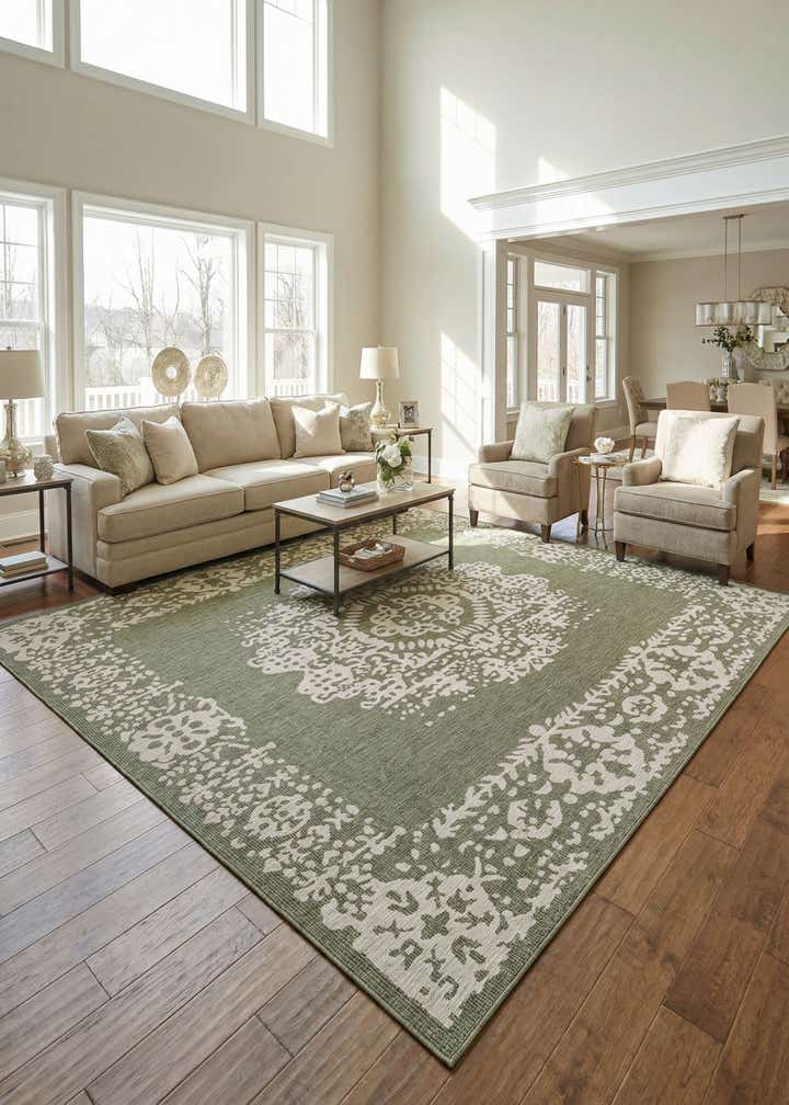 12' x 12' Easy-Clean Traditional Indoor / Outdoor Square Rug