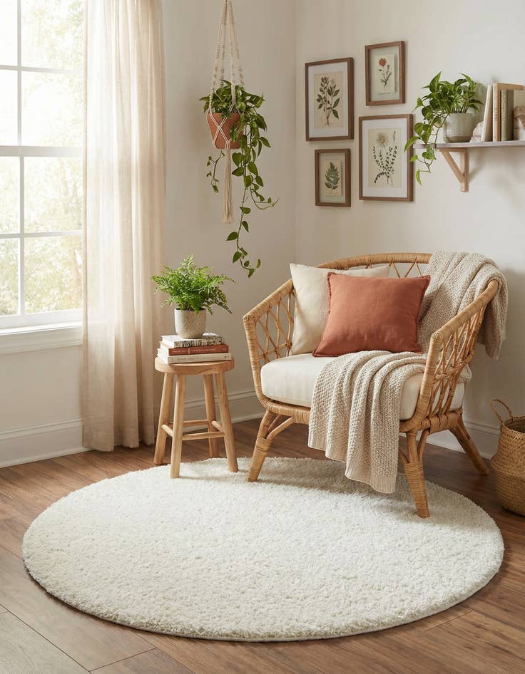 Detail image of  4' x 4' Soft Solid Shag Round Rug