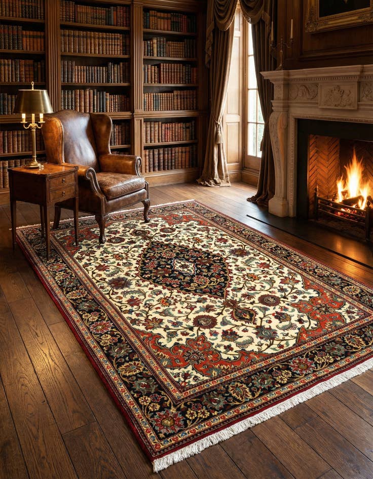 Detail image of 4' 8 x 6' 10 Hand Knotted Qom Persian Rug