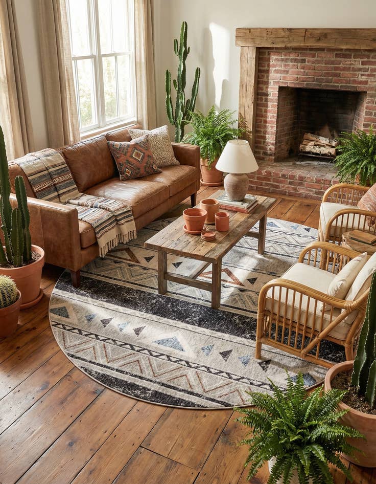 Detail image of 7' x 7' Eco Southwestern Round Rug