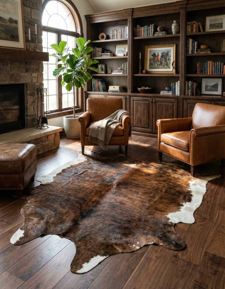 Detail image of 6' 1 x 6' 10 Cowhide Leather Rug