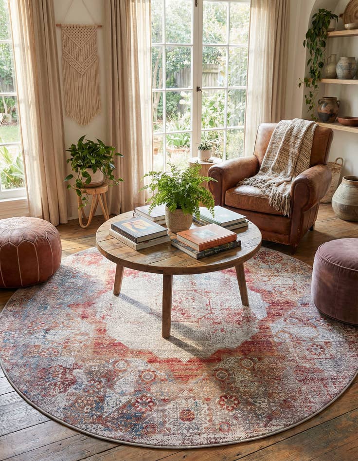 Detail image of 6' x 6'  Washable Yara Round Rug