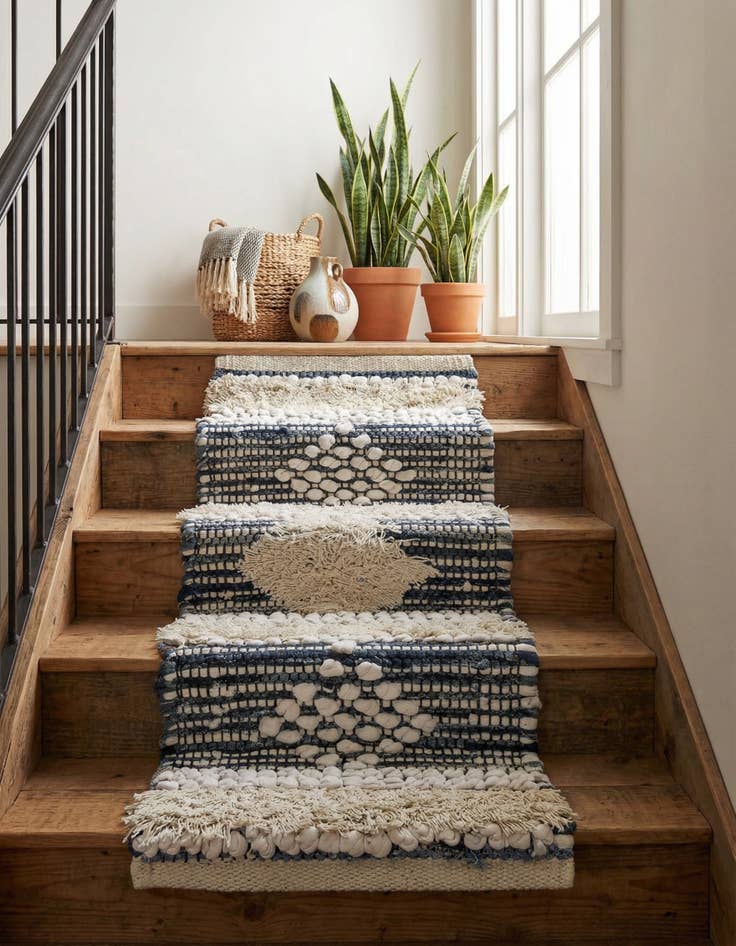 Detail image of 0' 9 x 2' 6  Hand Woven Cotton Chindi Stair Rug