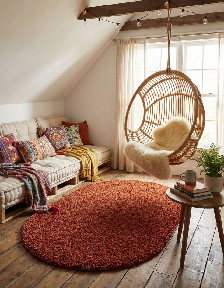 Detail image of 5' 3 x 8' Solid Shag Oval Rug