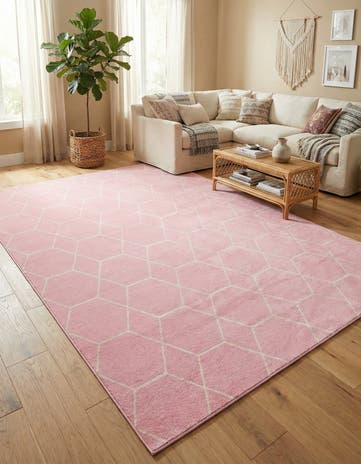 Light Pink Lattice Frieze Rug