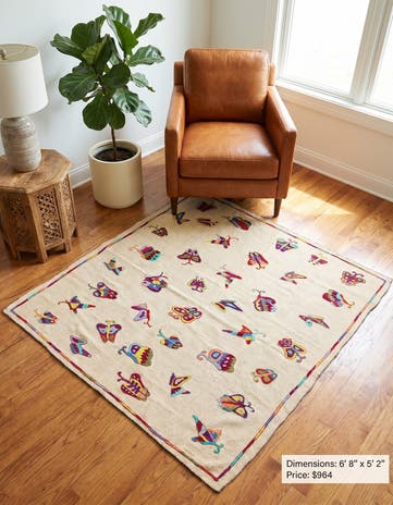5' 2 x 6' 8 Hand Woven Kilim Suzani Wool Square Rug