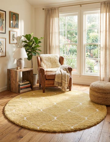 Yellow Marrakesh Shag Round Rug