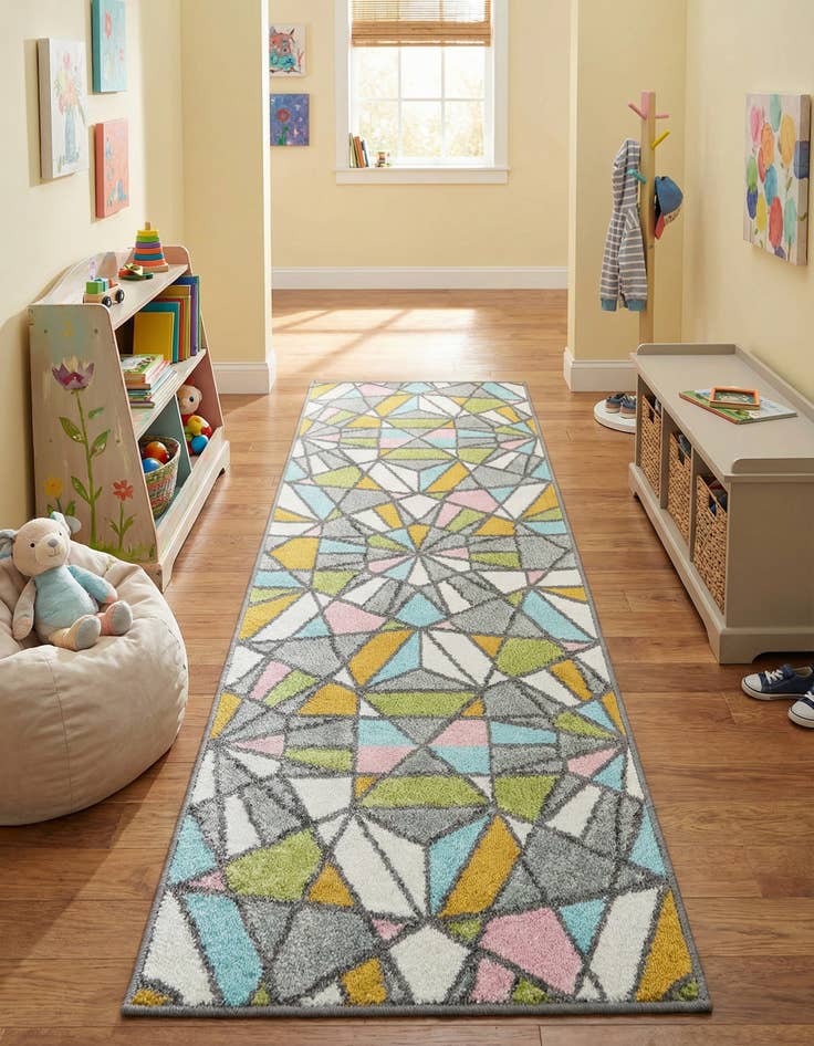 Detail image of 2' 2 x 6' 1 Stained Glass Whimsy Kids Runner Rug