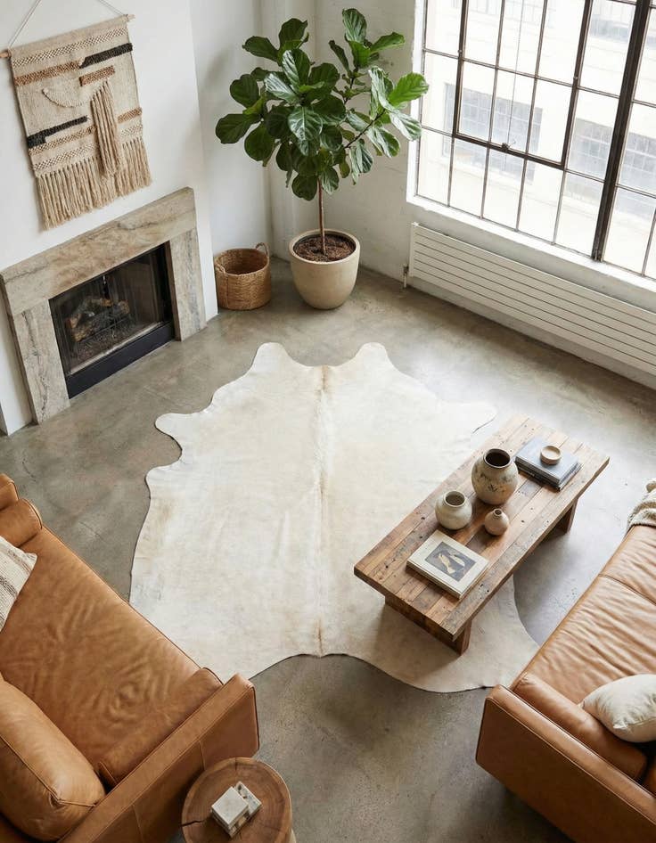 Detail image of 6' 4 x 6' 4 Cowhide Leather Square Rug