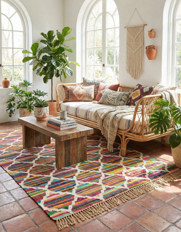 Detail image of 5' 1 x 8' Hand Woven Chindi Trellis Rug