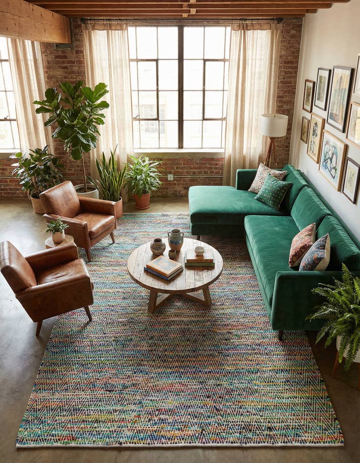 Detail image of 10' x 14' 1  Hand Woven Chindi Chevron Rug