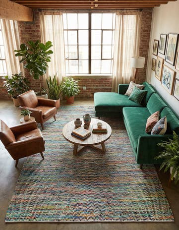 Green Hand Woven Chindi Chevron Rug