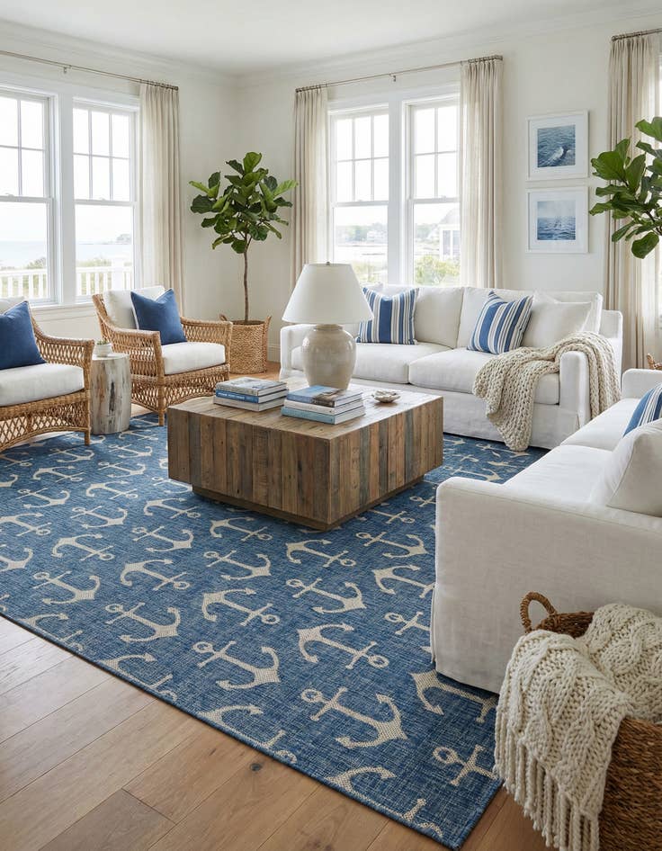 Detail image of 13' x 13'  Washable Coastal Indoor / Outdoor Square Rug