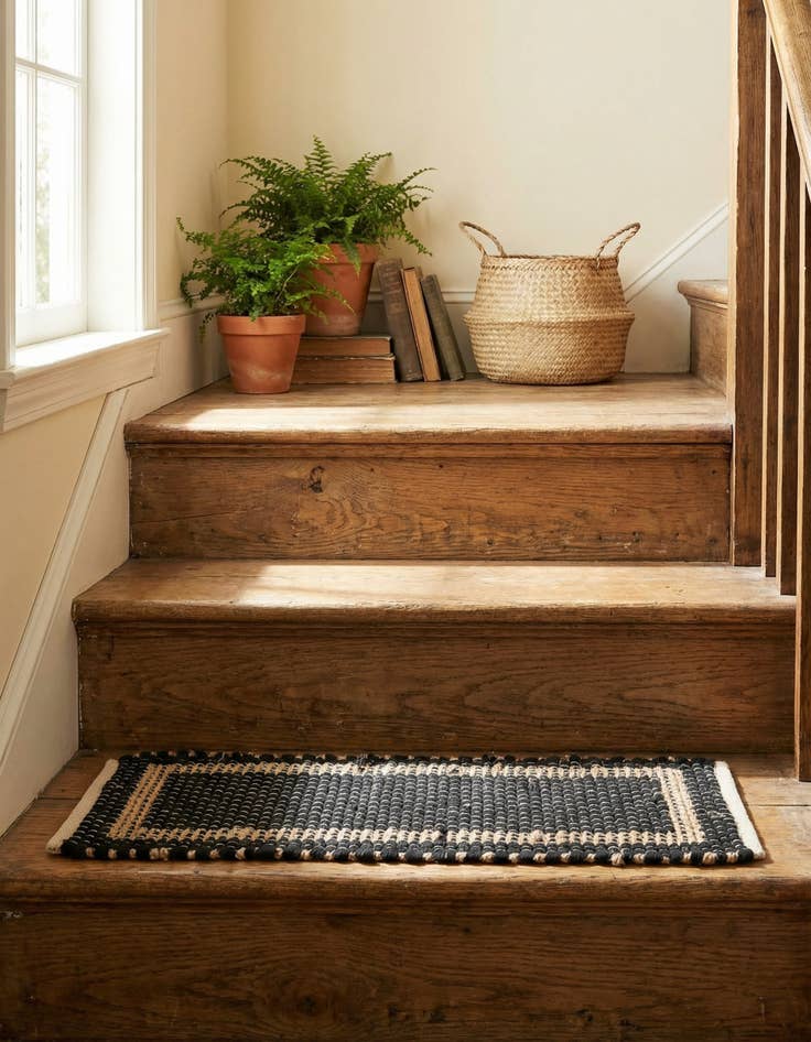 Detail image of 0' 9 x 2' 6  Hand Woven Chindi Jute Stair Rug