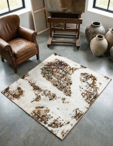 3' 9 x 4' 5 Hand Knotted Ultra Vintage Persian Wool Square Rug