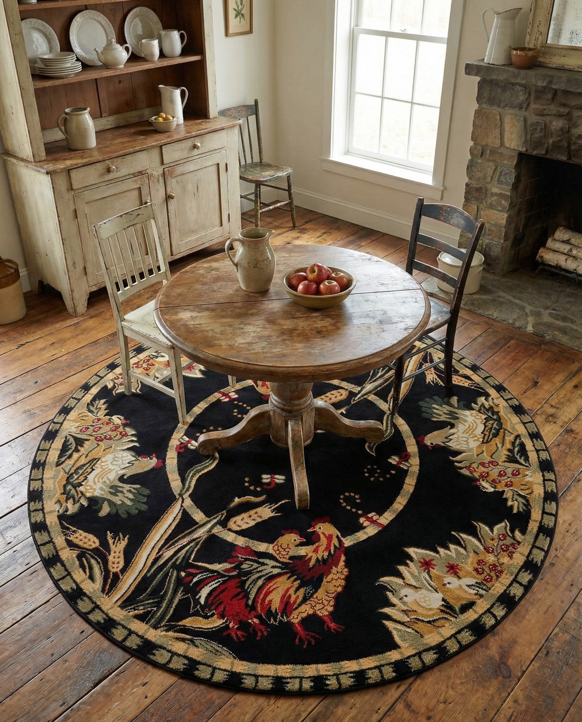Black 7' x 7' Pastoral Round Rug | Rugs.com