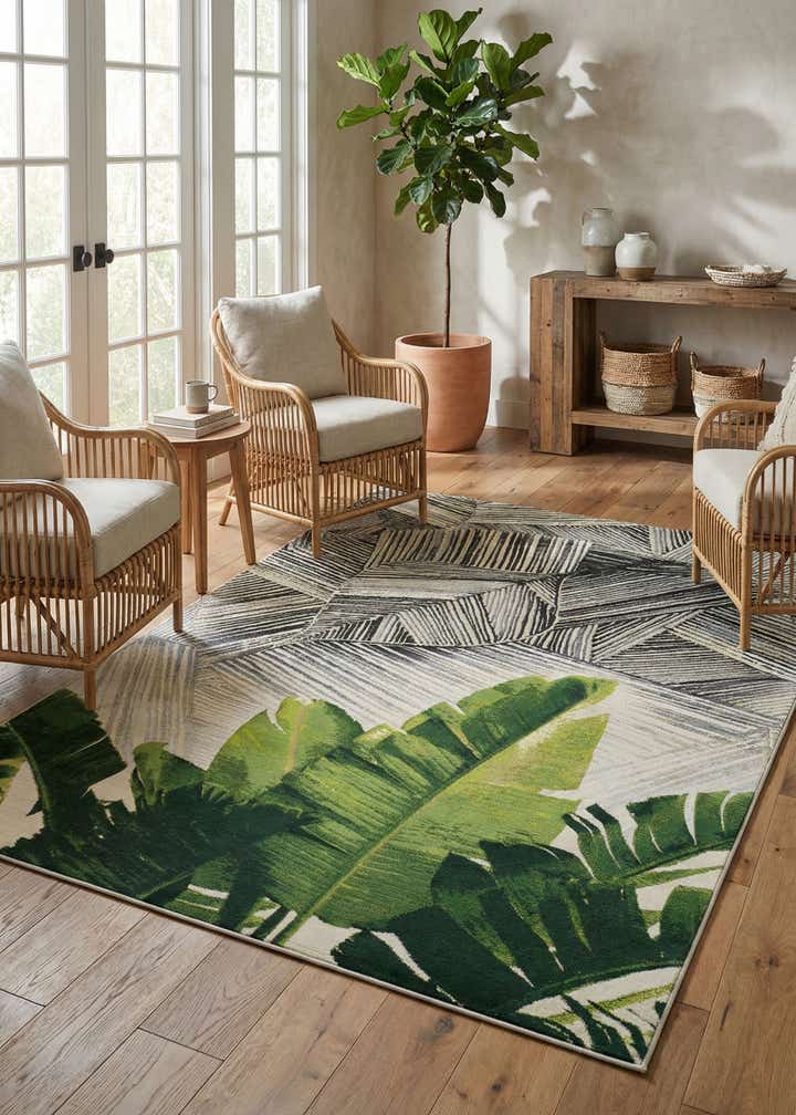 6' x 9' Easy-Clean Botanical Indoor / Outdoor Rug