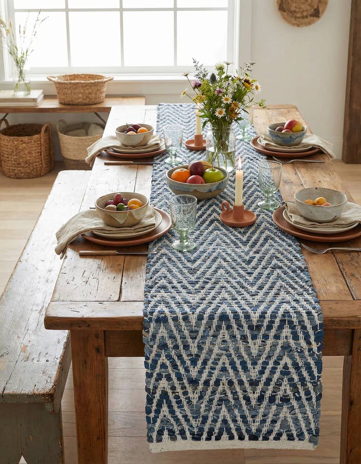 Detail image of 1' 2 x 10'  Hand Woven Chindi Chevron Table Runner Rug