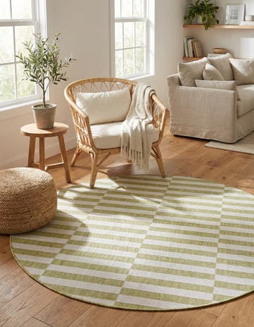 Green Easy-Clean Ribbon Indoor / Outdoor Round Rug