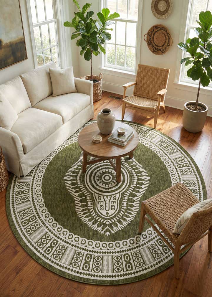 12' x 12' Easy-Clean Traditional Indoor / Outdoor Round Rug
