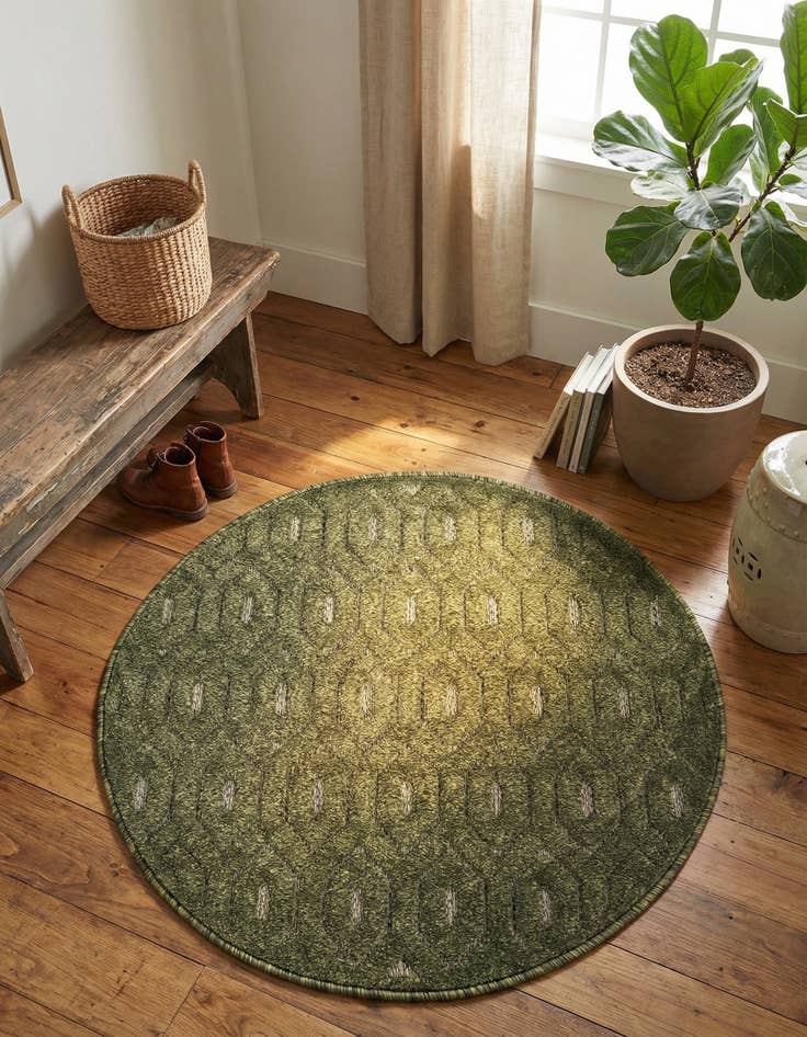 Detail image of 3' x 3' Easy-Clean Trellis Textured Indoor / Outdoor Round Rug