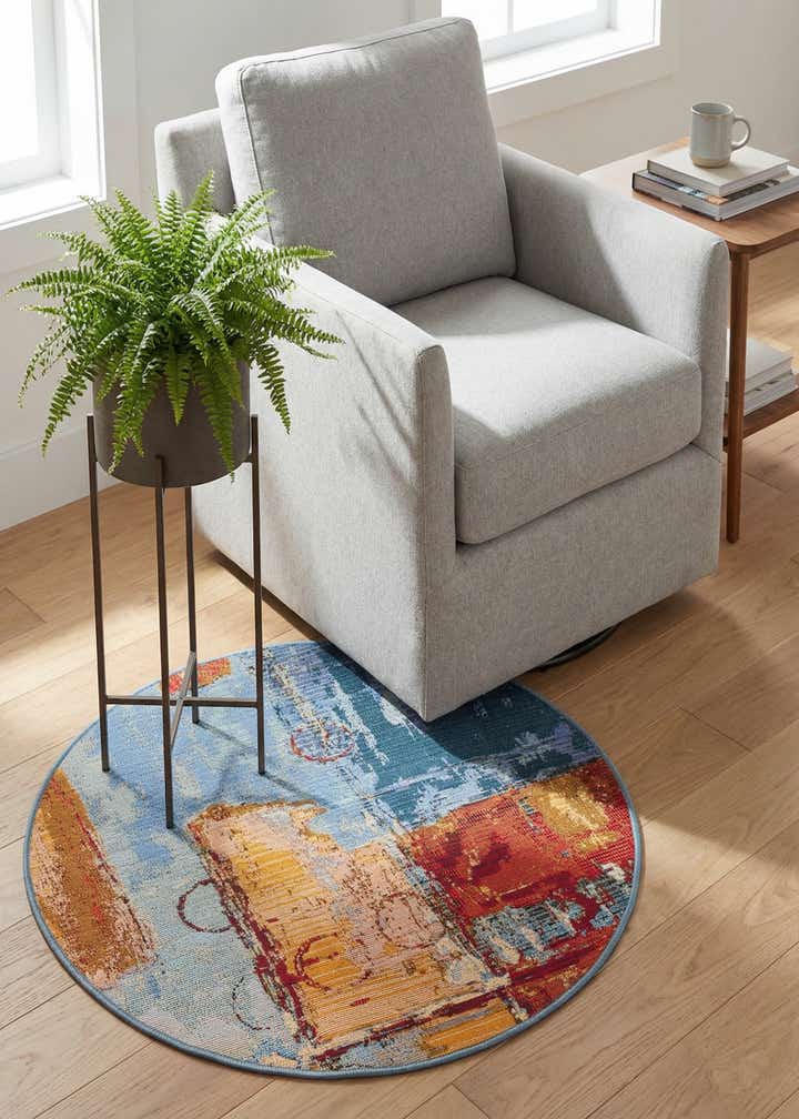2' 7 x 2' 7 Easy-Clean Modern Indoor / Outdoor Round Rug