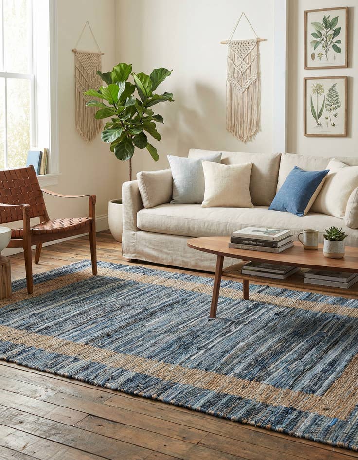 Detail image of 5' 1 x 8' Hand Woven Chindi Jute Rug