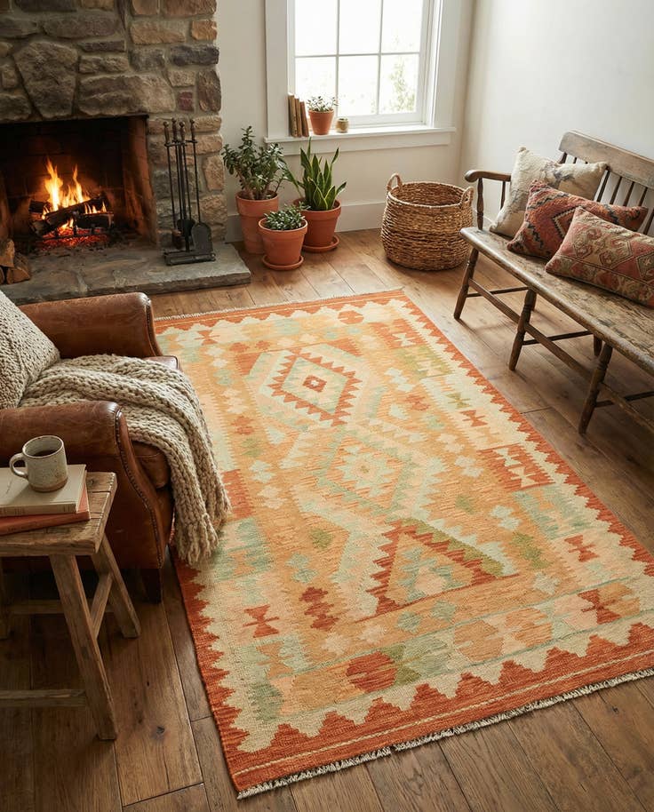 Detail image of 3' 2 x 5' Hand Woven Kilim Waziri Wool Rug
