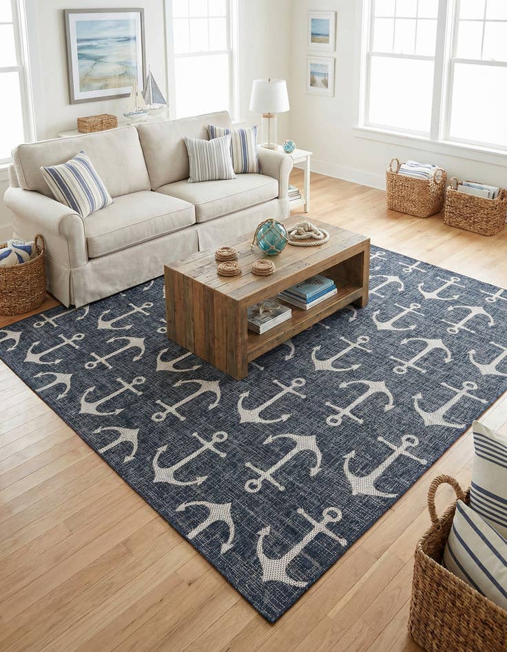 Detail image of 10' x 10'  Washable Coastal Indoor / Outdoor Square Rug