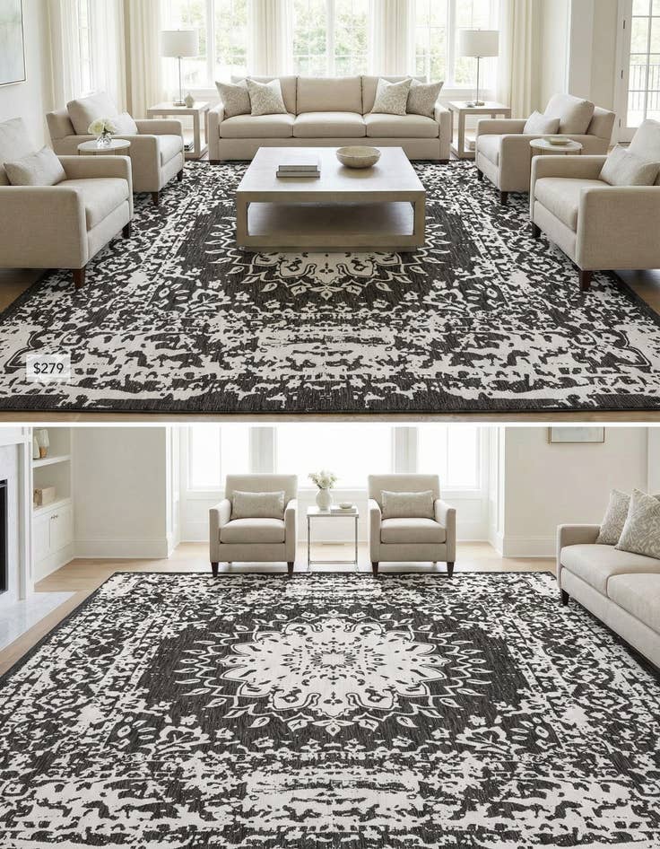 Detail image of 12' x 12' Washable Traditional Indoor / Outdoor Square Rug