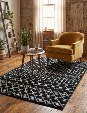 Black and White Moroccan Trellis Rug