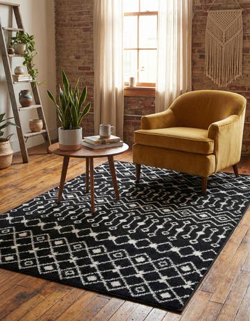Black and White Moroccan Trellis Rug
