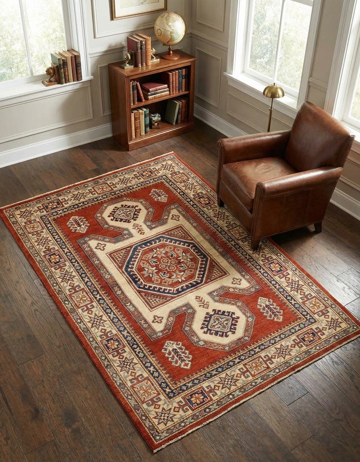 4' 9 x 6' 5 Hand Knotted Kazak Rug