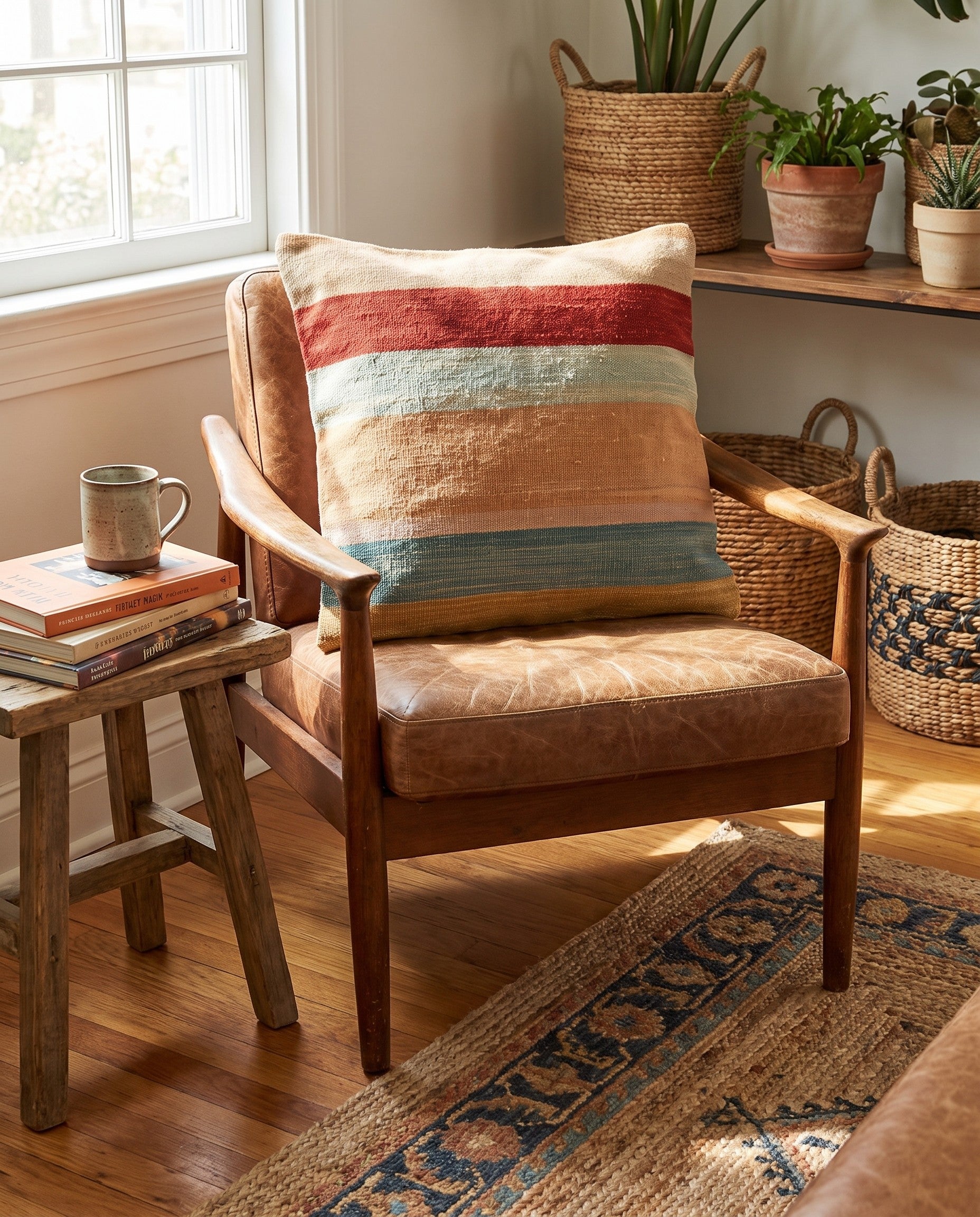50cm x 50cm Hand Woven Pillow Wool Round Rug