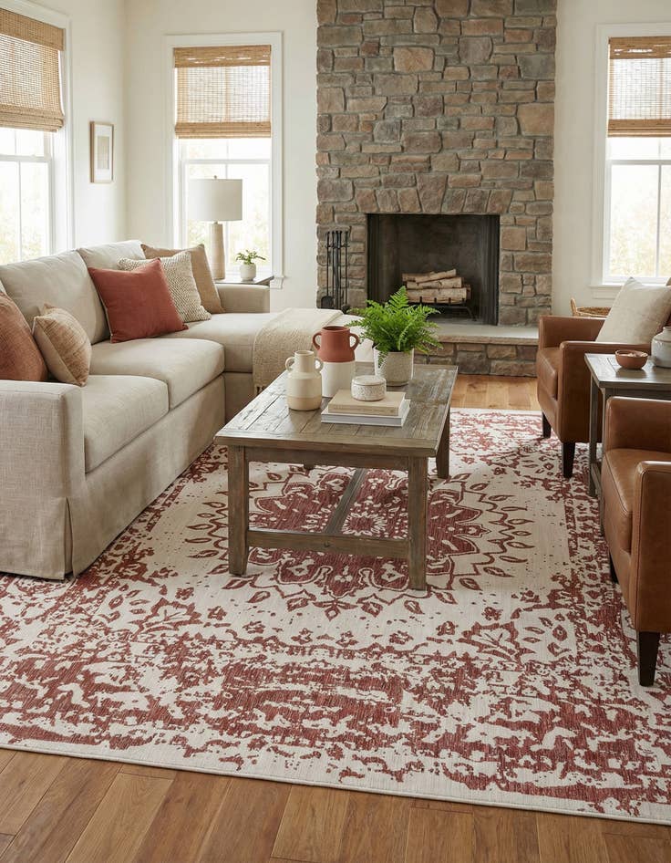 Detail image of 10' x 10' Washable Traditional Indoor / Outdoor Square Rug