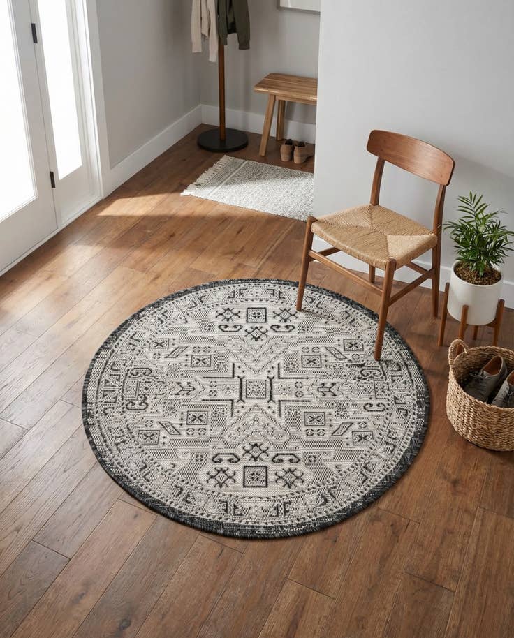 Detail image of 3' x 3' Easy-Clean Aztec Indoor / Outdoor Round Rug