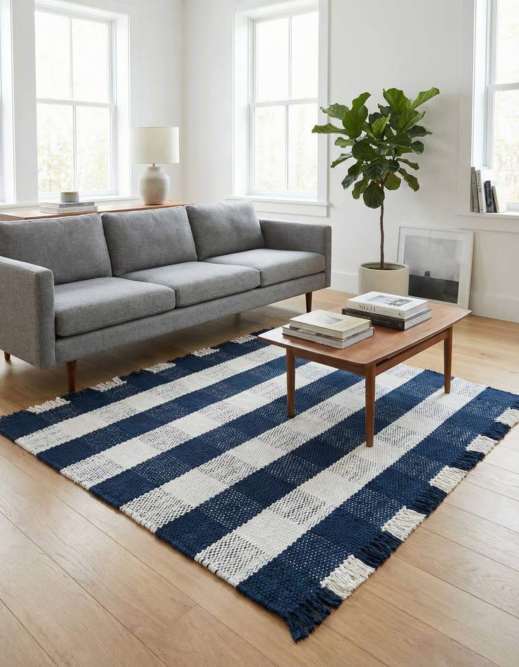 Detail image of 6' x 6' Eco Plaid   Washable Indoor / Outdoor Square Rug