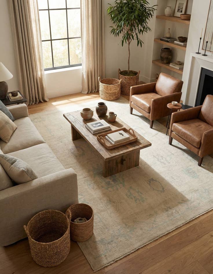 Detail image of 8' 7 x 11' 6 Hand Knotted Oushak Wool Rug