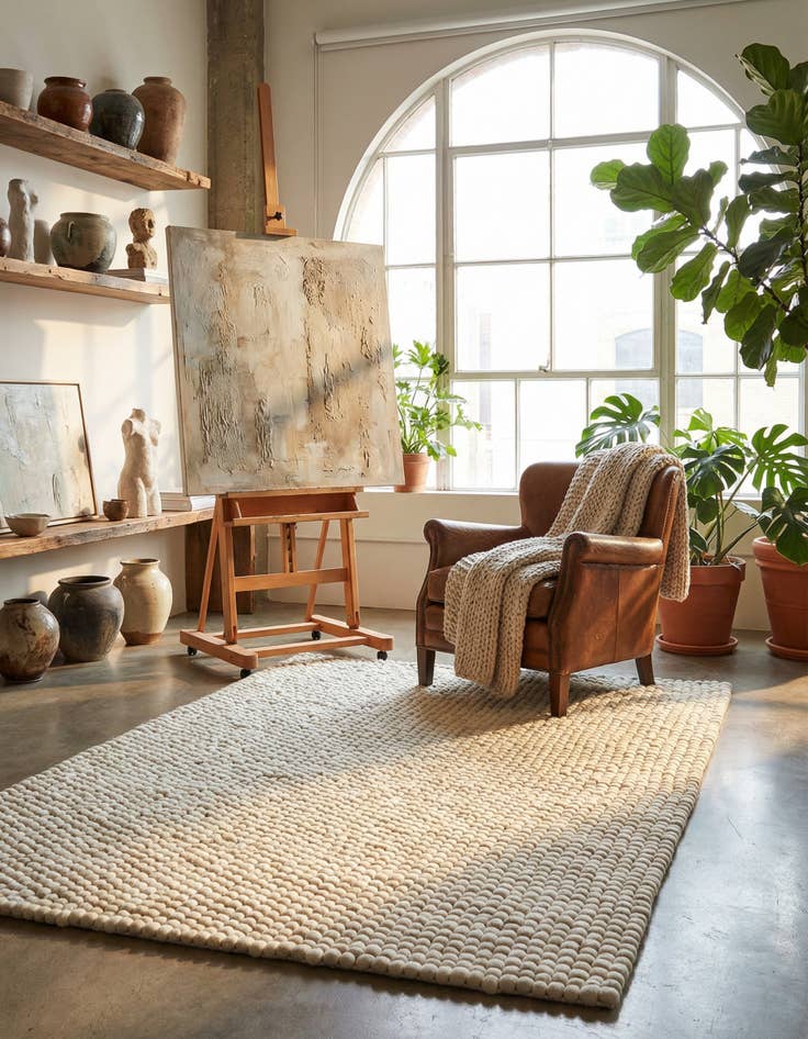 Detail image of 6' 1 x 9' Felt Ball Wool Rug