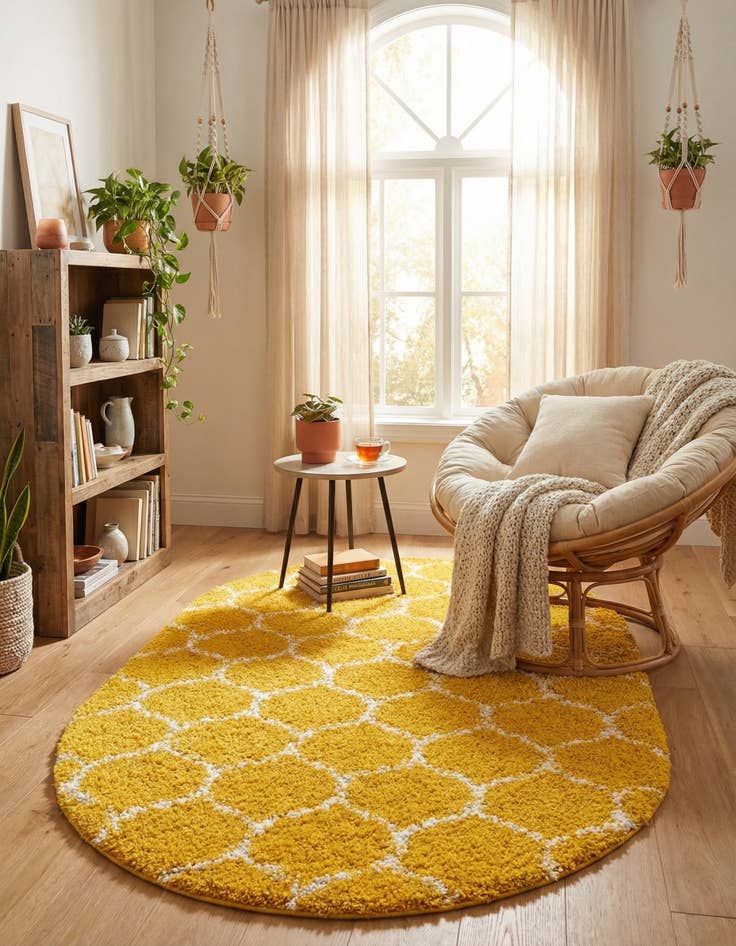 Detail image of 5' 3 x 8' Trellis Shag Oval Rug