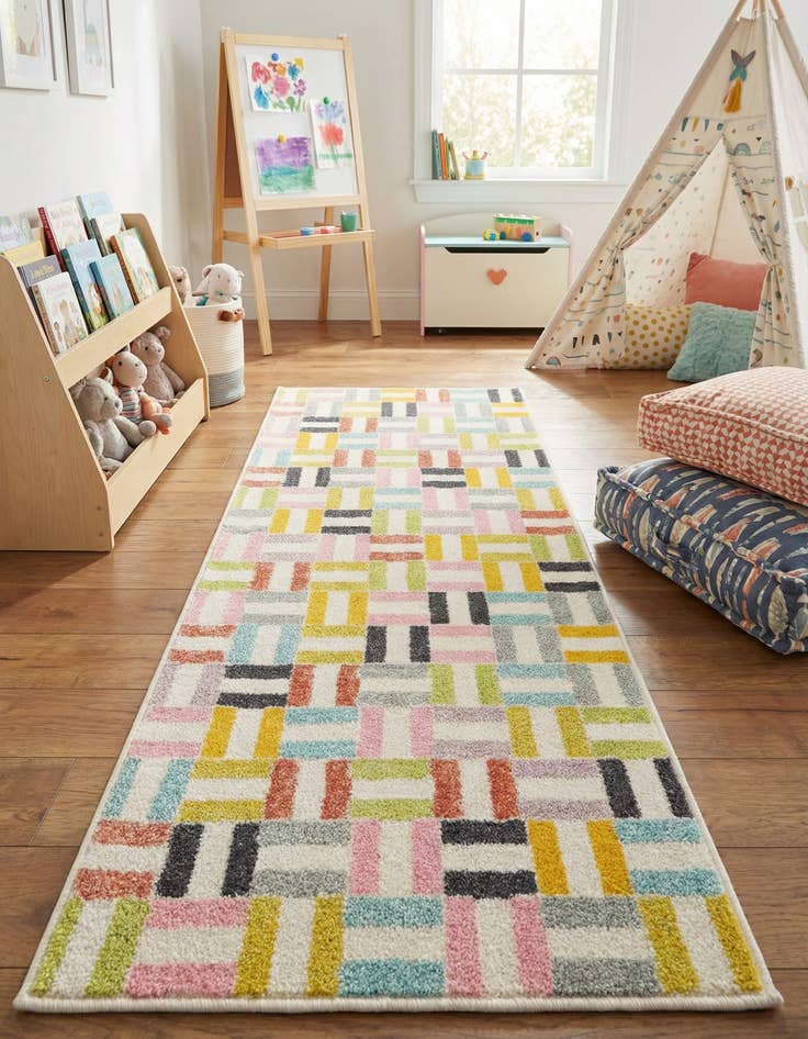 Detail image of 2' 2 x 6' Checkered Whimsy Kids Runner Rug