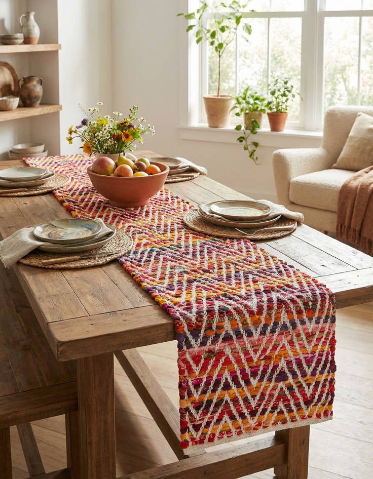 Detail image of 1' 2 x 8' Hand Woven Chindi Chevron Table Runner Rug
